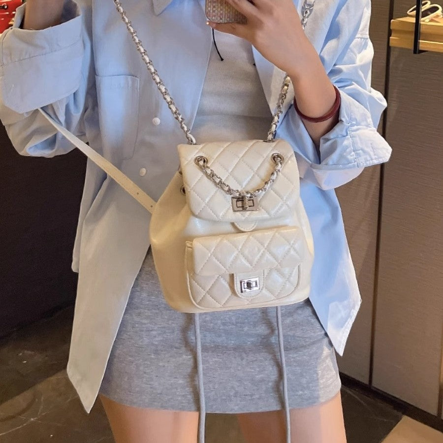 Women's Mini Rhombus Chain Cattle Leather Women's Backpack