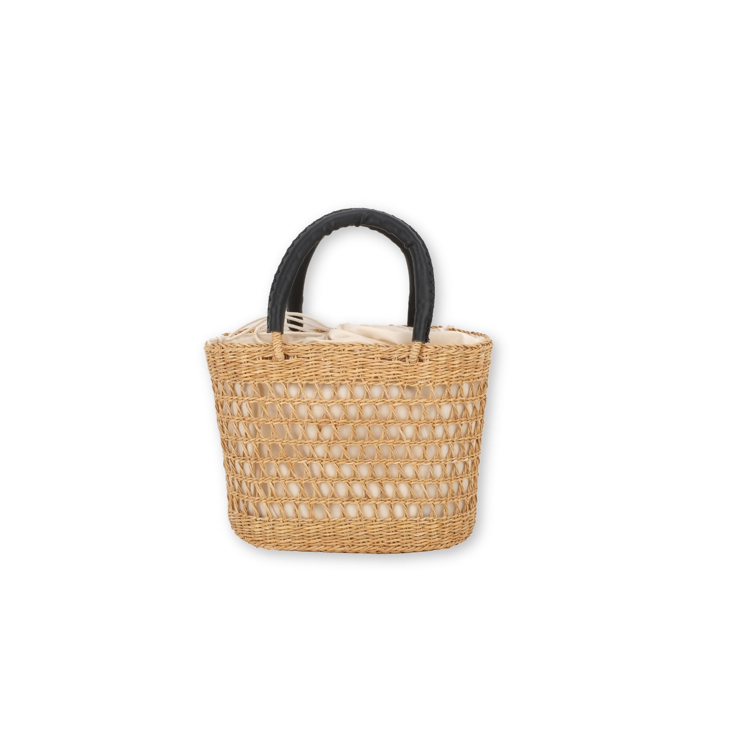 Women's Yellow Straw Summer Hollow Vertical Hand Carrying Basketball Hoop Beach Bags
