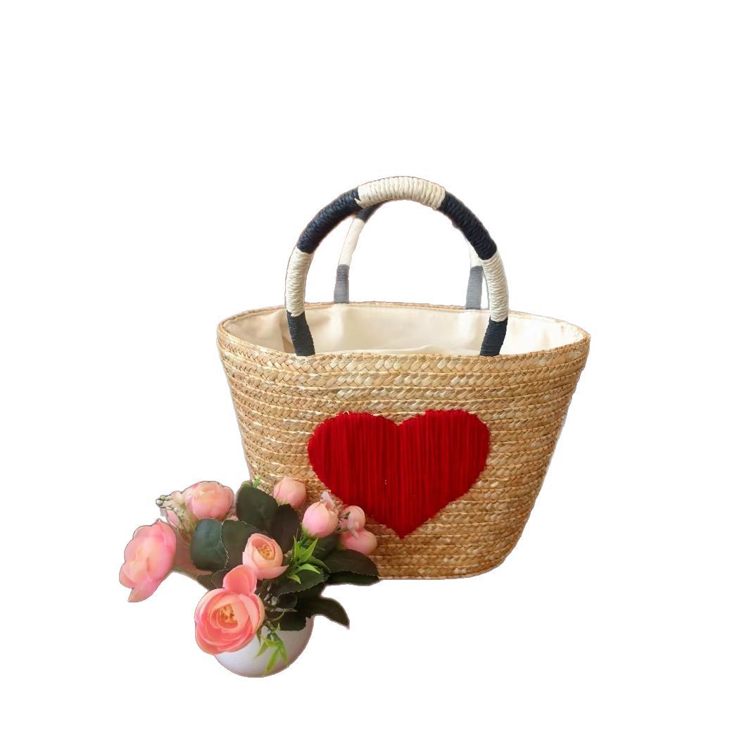Women's Lemon Pattern Woven Large Capacity Seaside Handbags
