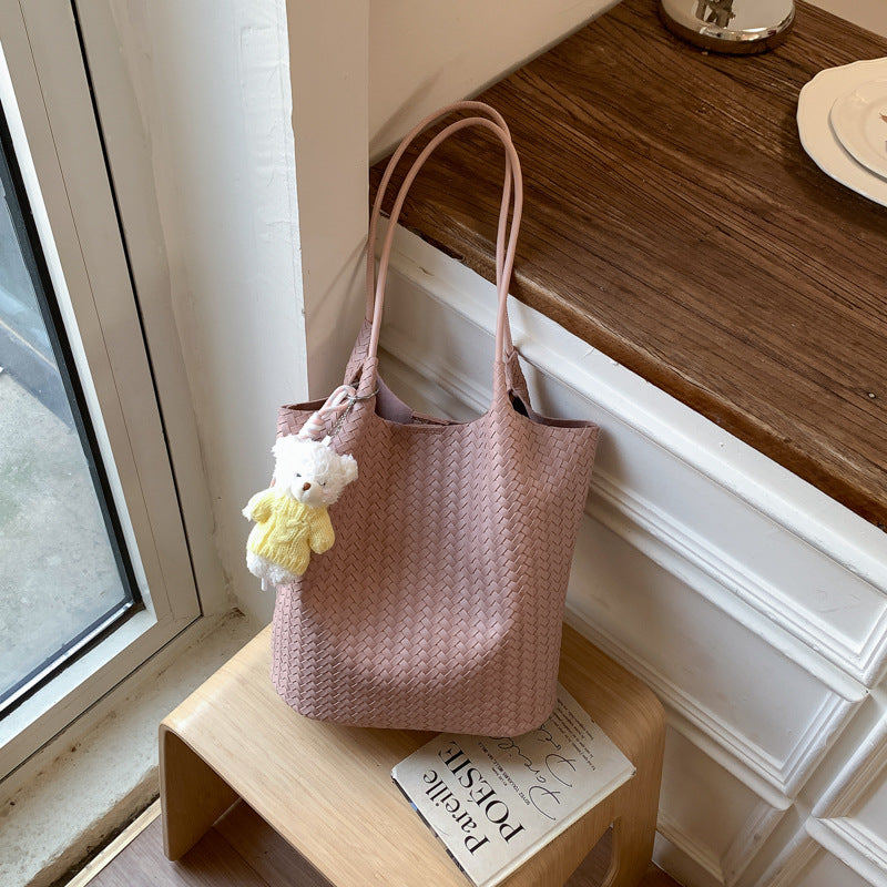 Women's Retro Mori Style Woven Fashion High Sense Large Tote Bag