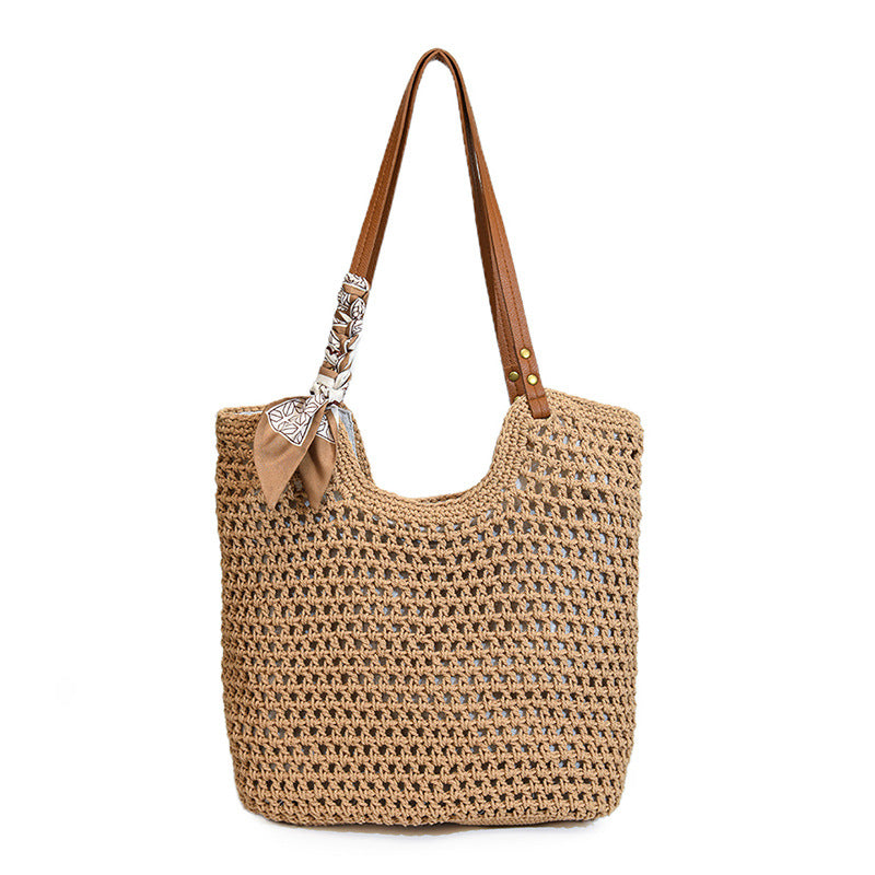 Summer Straw Fresh Seaside Holiday Crochet Woven Large Capacity Totes Women's Shoulder Bag