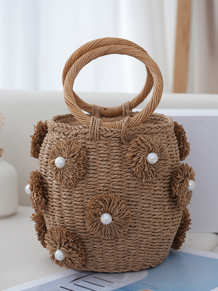 Women's Hand Handmade Woven Pearl Round Bracelet Women's Handbag