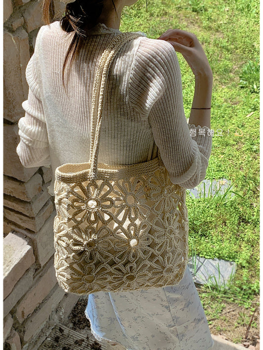 Women's Niche Pastoral Style Woven Large Capacity Underarm Bag