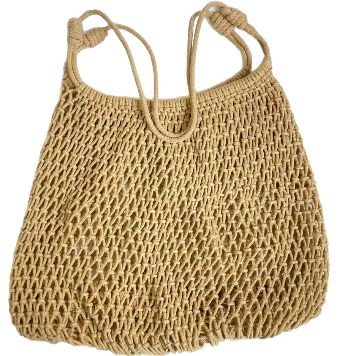 Women's High-grade Hollow Handmade Fan-shaped Straw Woven Fishing Net Large Bags