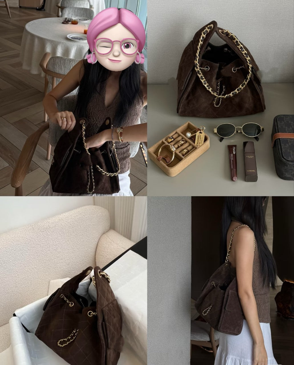 Women's Suede Chain Large Capacity Leather Portable Bucket Bags