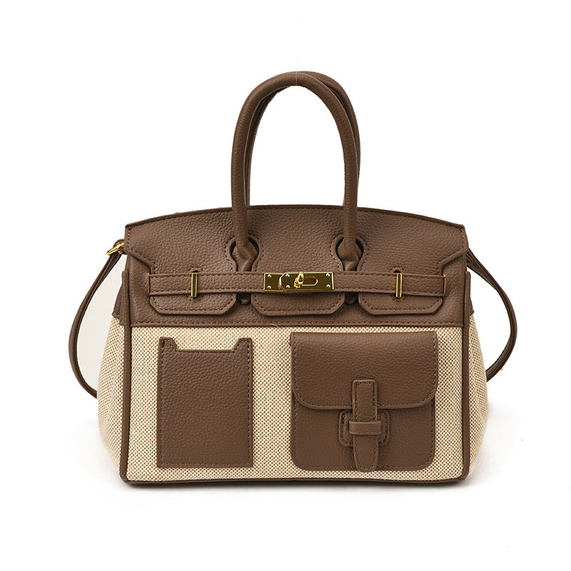 Platinum Canvas Stitching Leather Large Capacity Portable Women's Messenger Bag