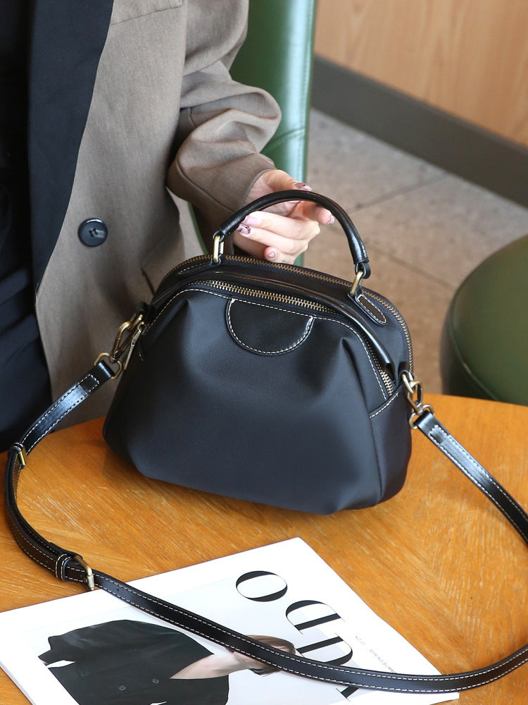 Women's Cloth With Leather Double Zipper Large Handbags