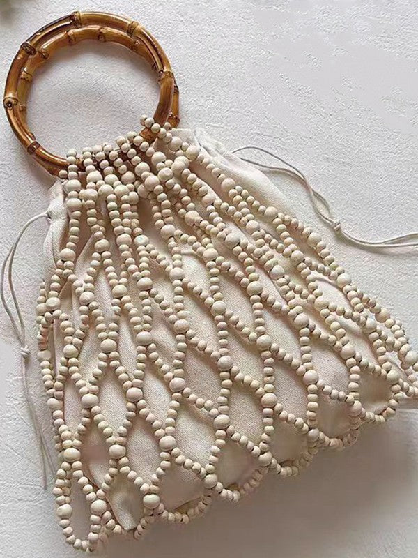 Women's Bamboo With Wooden Beads Decoration Retro Hand-woven Seaside Vacation Bags
