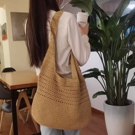 Women's Summer Cotton Thread Woven Seaside Vacation Beach Large Capacity Women's Shoulder Bag