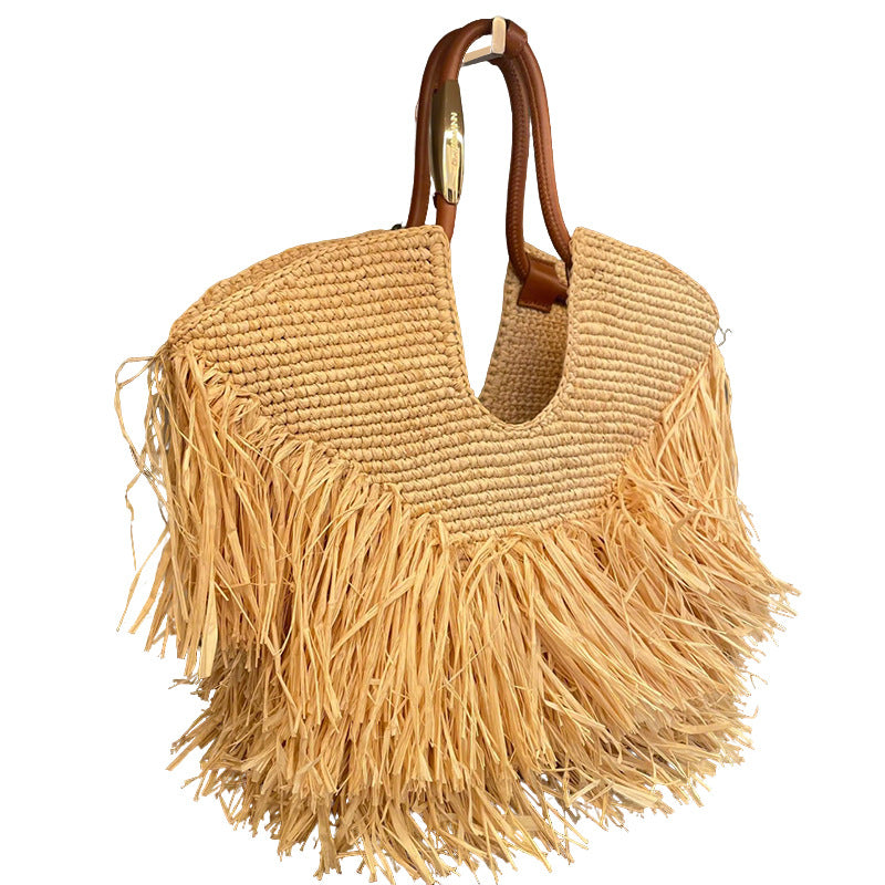 Women's Fashionable Straw Tassel Woven Portable Personality Underarm Bag