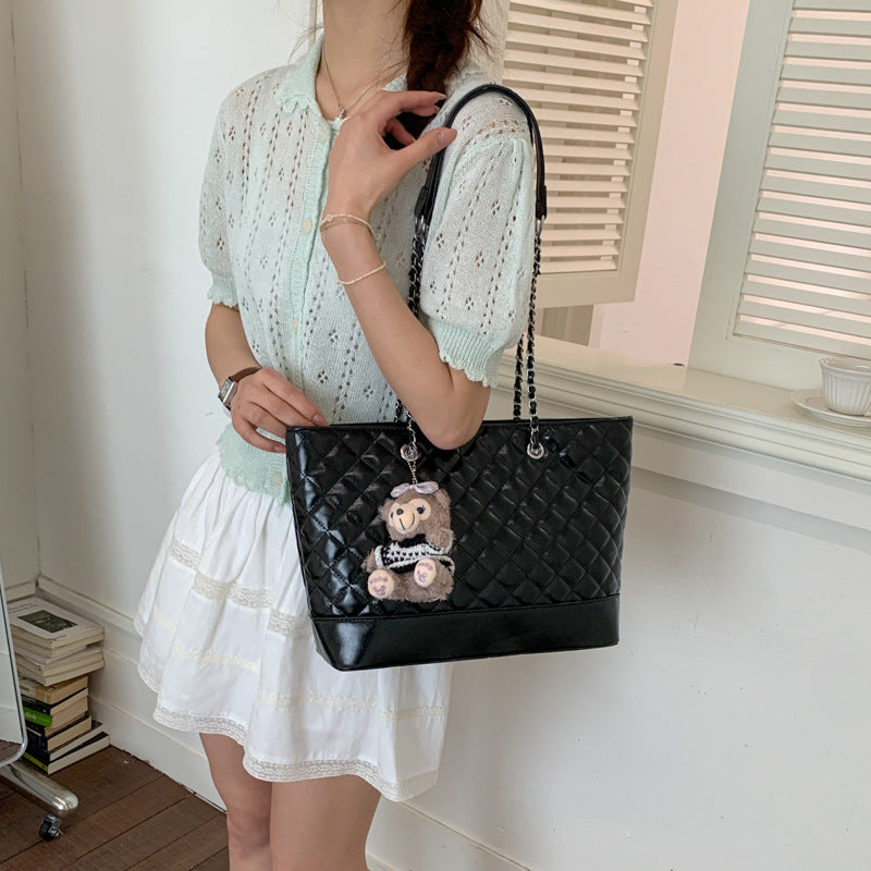 Women's Korean Sweet Style Rhombus Versatile Large Capacity Tote Bags