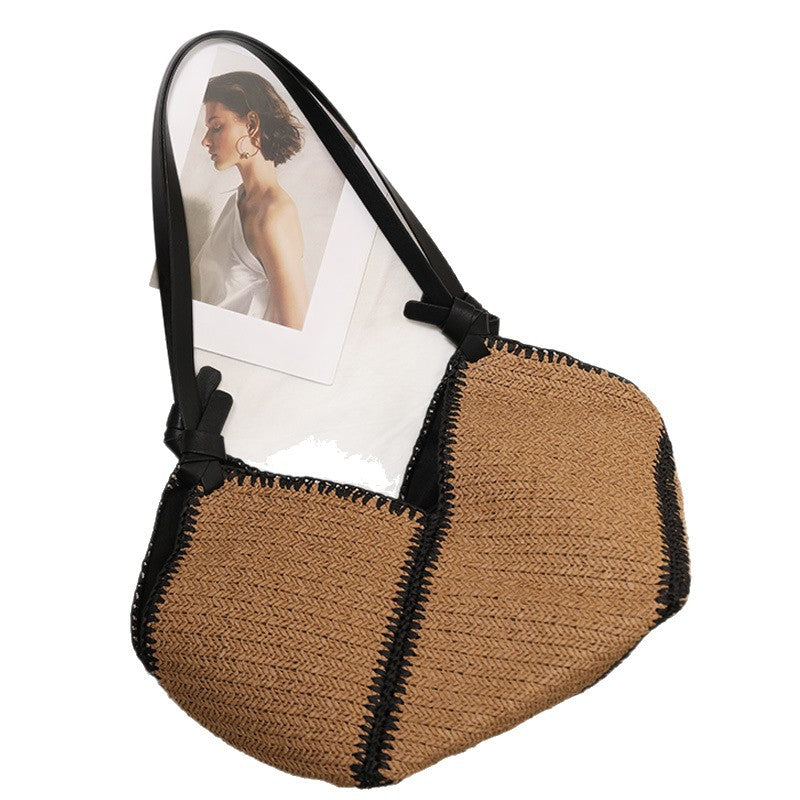 Fashion Black Edge Straw French Large Capacity Women's Shoulder Bag