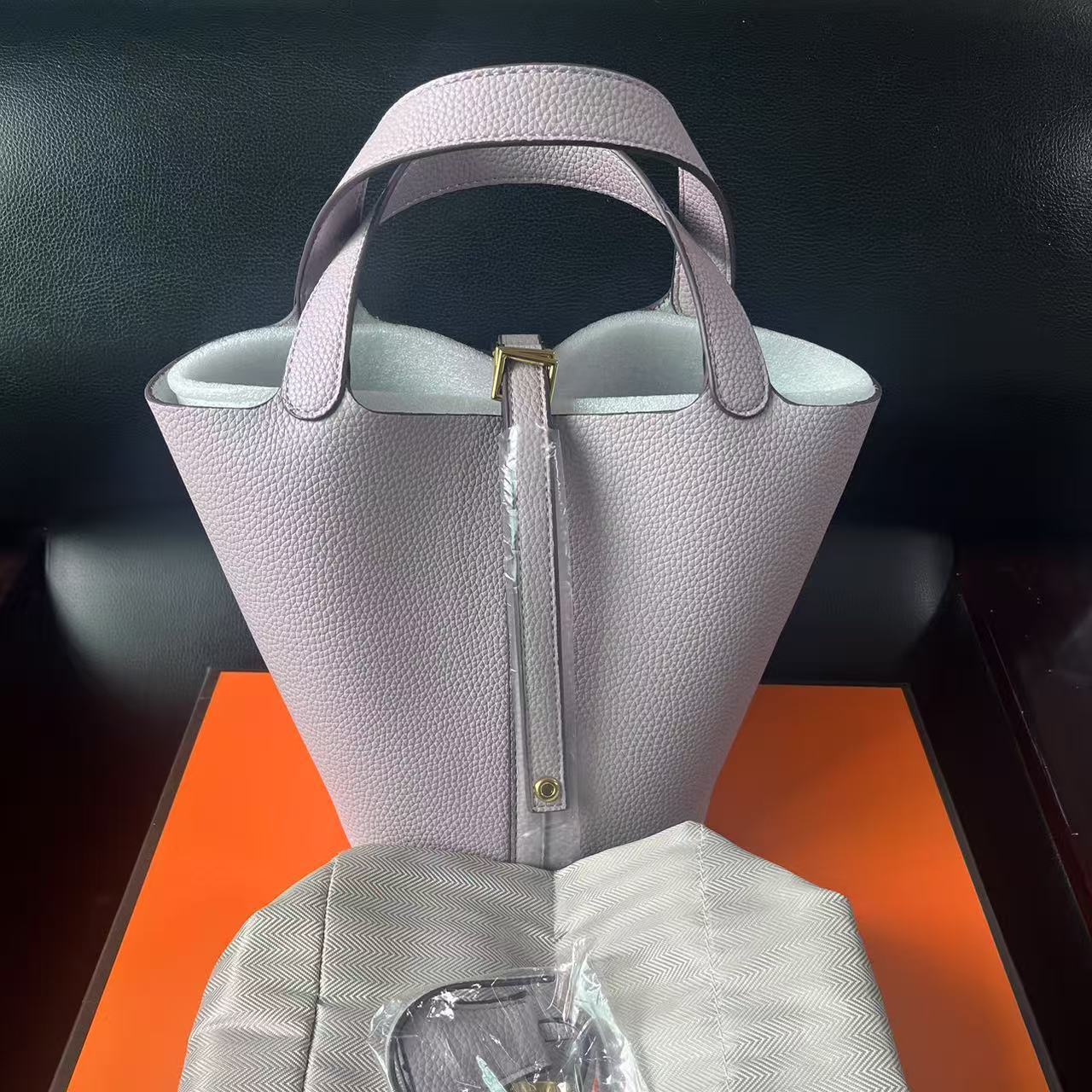 Women's Pattern Cowhide Vegetable Basket Portable High-grade Genuine Bucket Bag