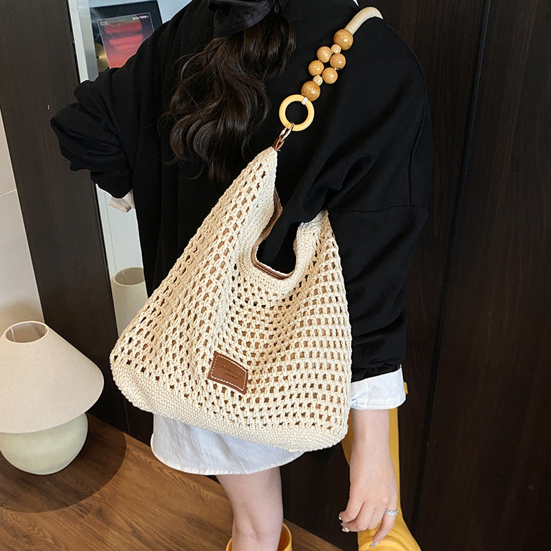 Women's Summer Popular Straw Large Capacity Seaside Play Beach Woven Tote Bag