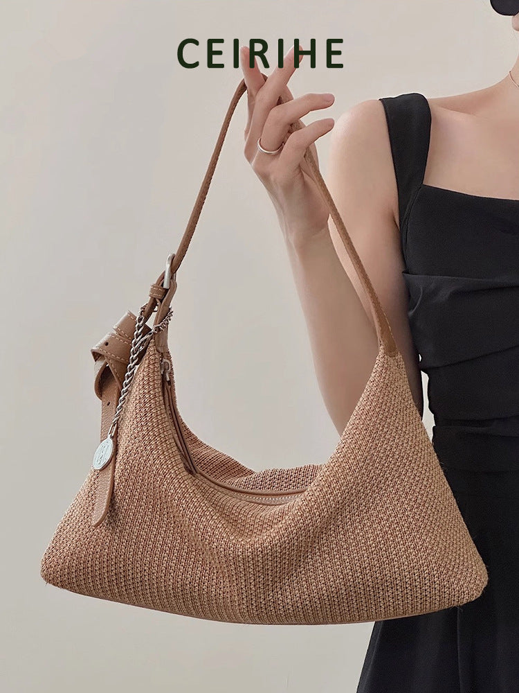 Women's Seaside Vacation Leisure Straw Woven Underarm Summer Idle Bags