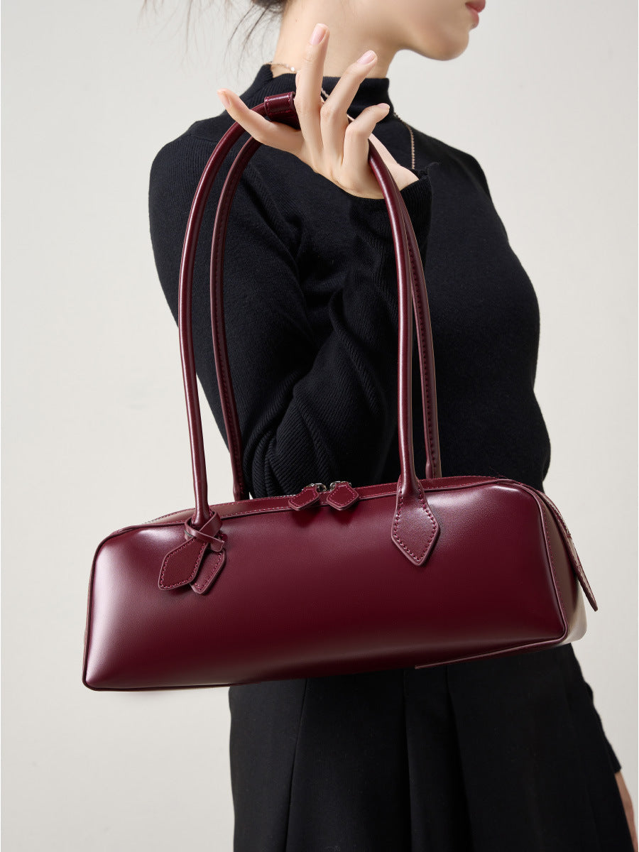Women's Design Large Capacity Cowhide Underarm Long Red Women's Messenger Bag