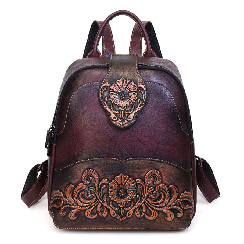 Women's Retro Embossed Stitching Large Capacity Burst Backpacks