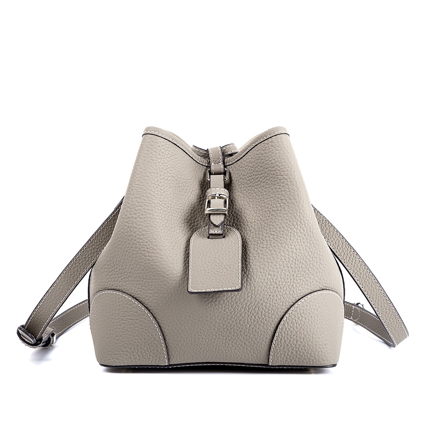 Women's Handmade Retro Cowhide Lychee Pattern Drawstring Bags