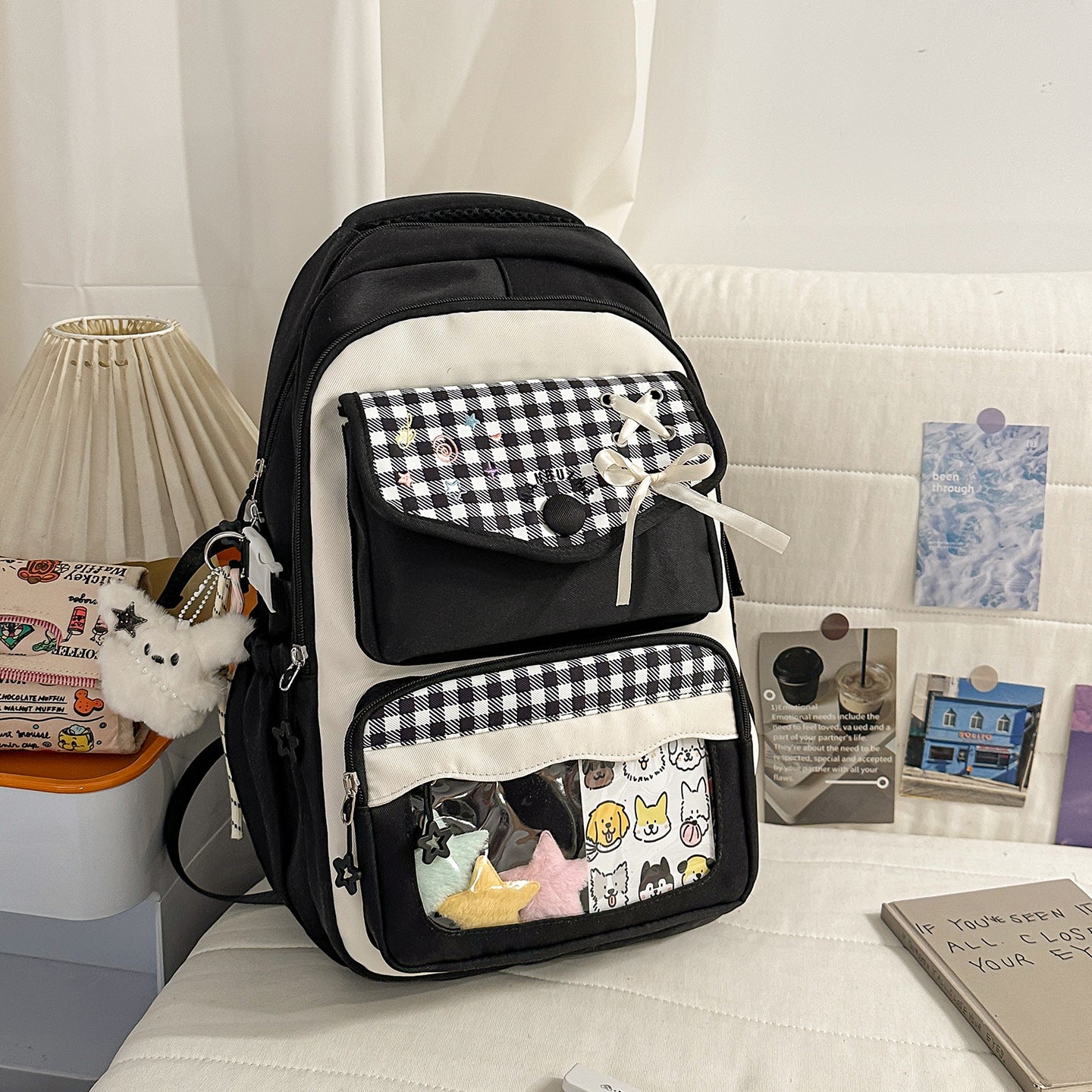 Style Two-dimensional Transparent Cartoon Good-looking Bar Plaid Backpacks