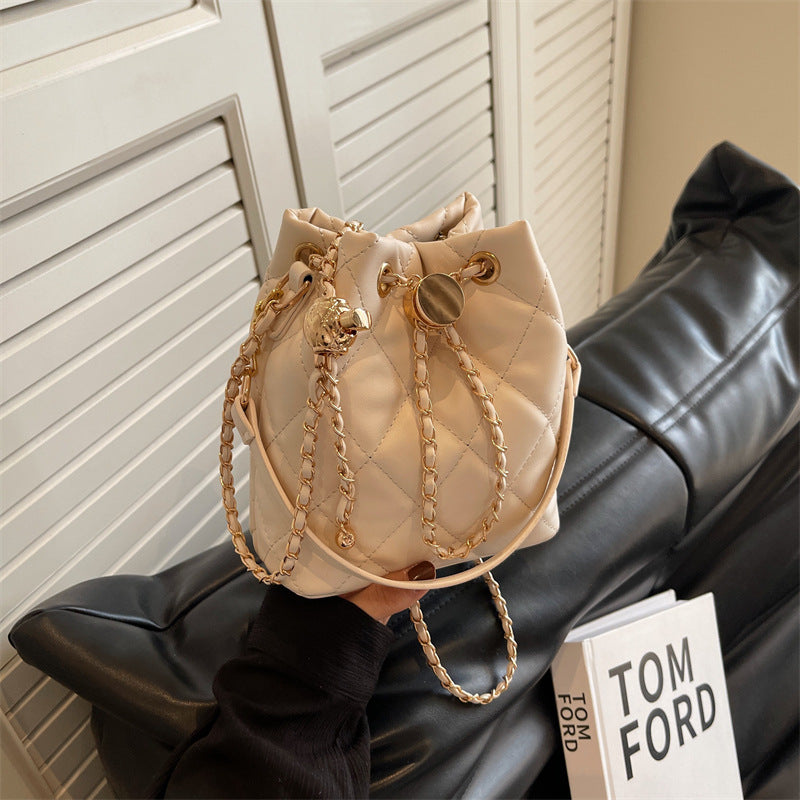 Women's Spring Rhombus Chain Portable Graceful Texture Bucket Bag