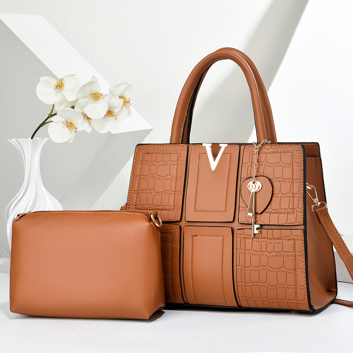 Fashion Large Capacity Stone Pattern Stitching Mother Bucket Bag