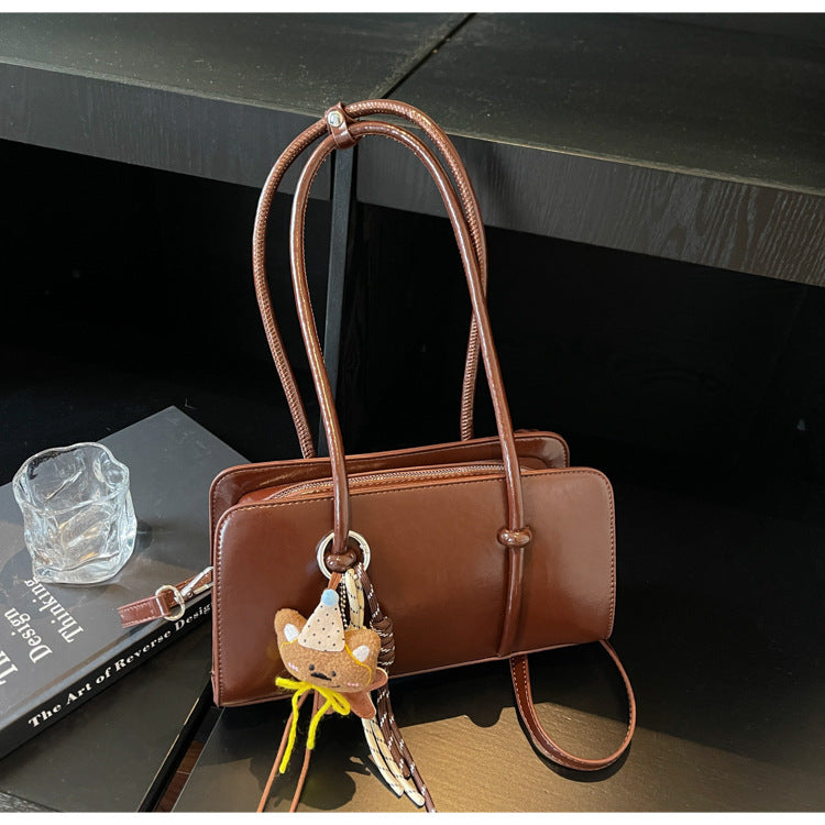 Elegant Underarm Retro Bright Noodle Texture Portable Baguette Large Women's Shoulder Bag