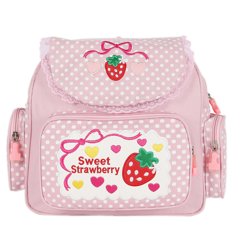 Women's Soft Sweet Lady Cute Embroidered Fruit Strawberry Lace Backpacks