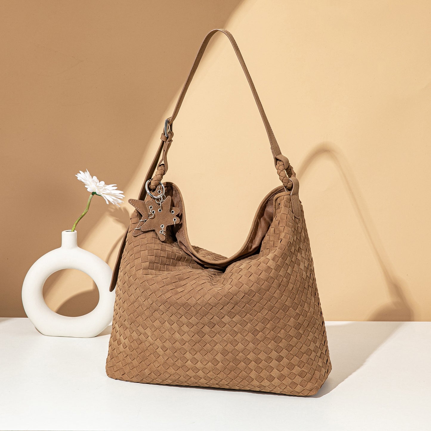 Suede Woven Design Simple Commute Large Tote Bag