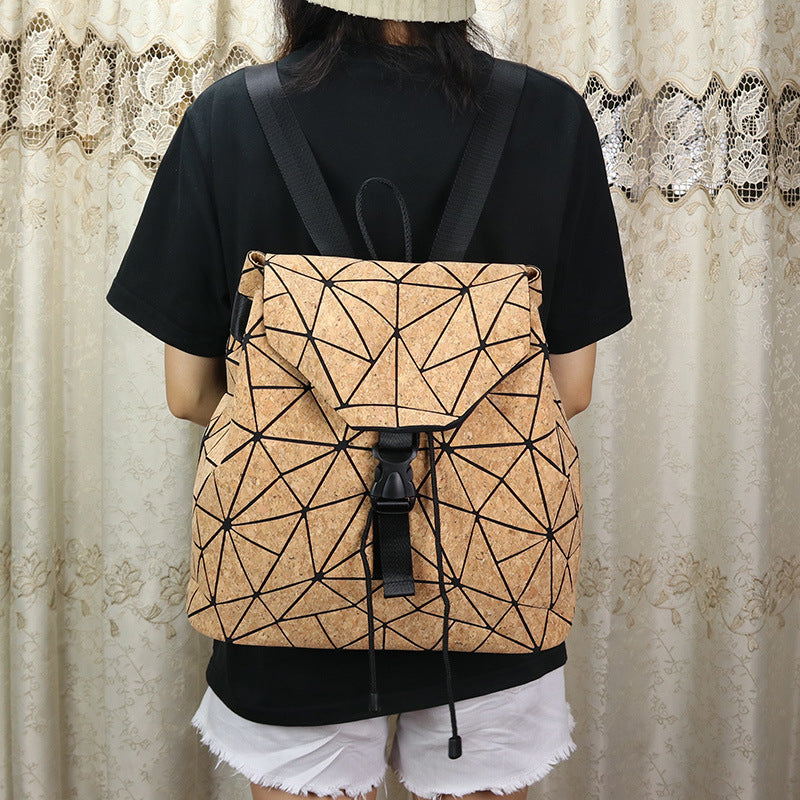 Women's Bark Wood Fabric Geometric Diamond Plaid Female Early High Women's Backpack