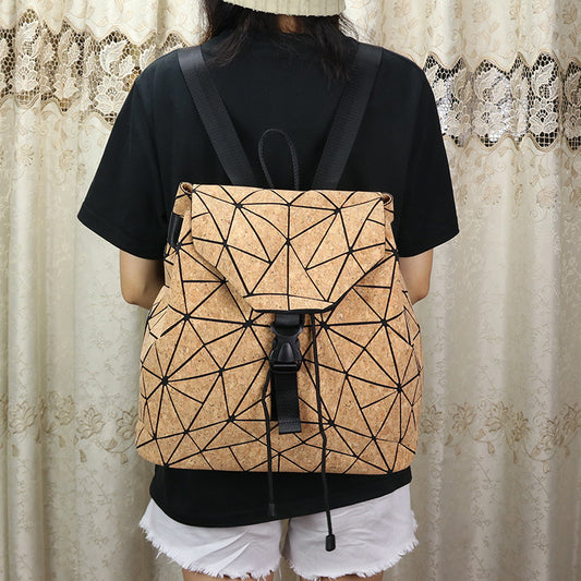 Women's Bark Wood Fabric Geometric Diamond Plaid Female Early High Women's Backpack