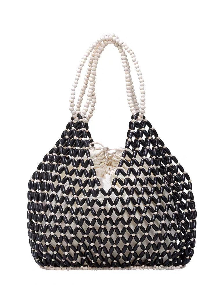 Handmade Beaded Wooden Bead Weaving Hollow Women's Handbag