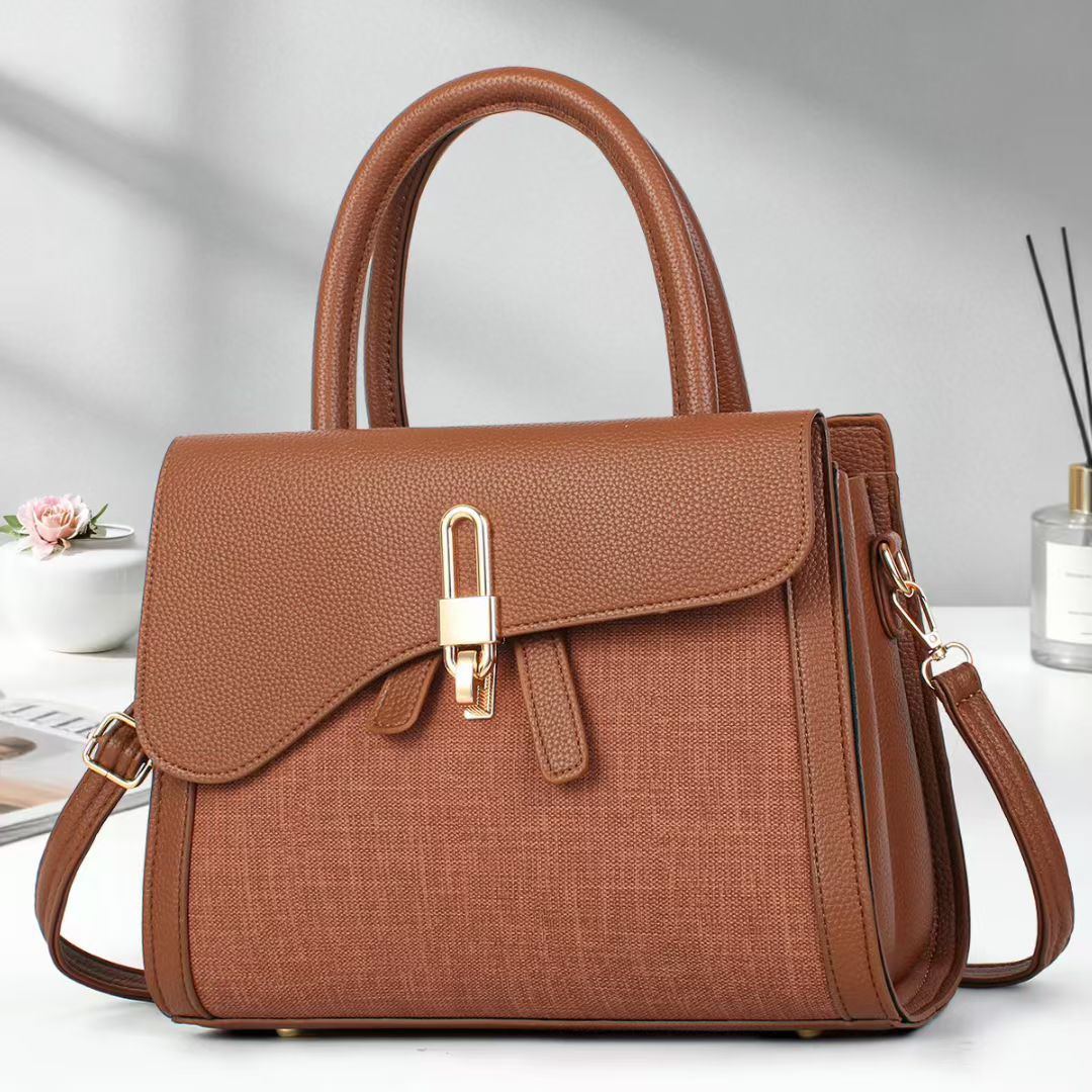 Women's High-grade Lychee Pattern Retro Patchwork Fabric Commuter Women's Handbag