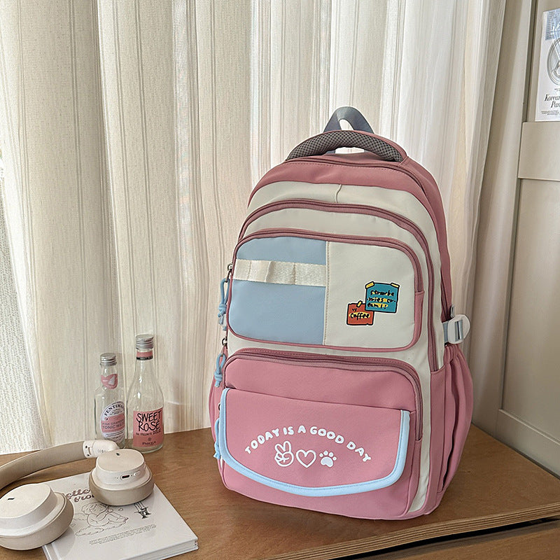 Style Contrast Color Early High Large Capacity Leisure Backpack