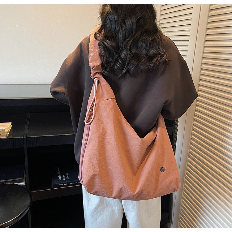 Women's Drawstring Design Solid Color Simple Large Capacity Women's Shoulder Bag