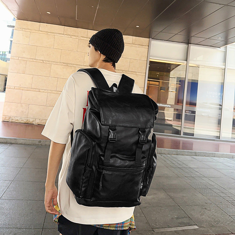 Men's Cool Solid Color Large Capacity Personality Leisure Backpack
