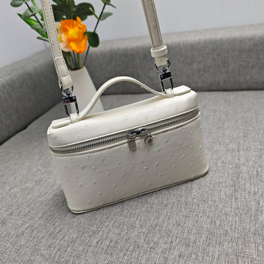 Women's Lunch Box Genuine Leather Ostrich Grain Women's Shoulder Bag