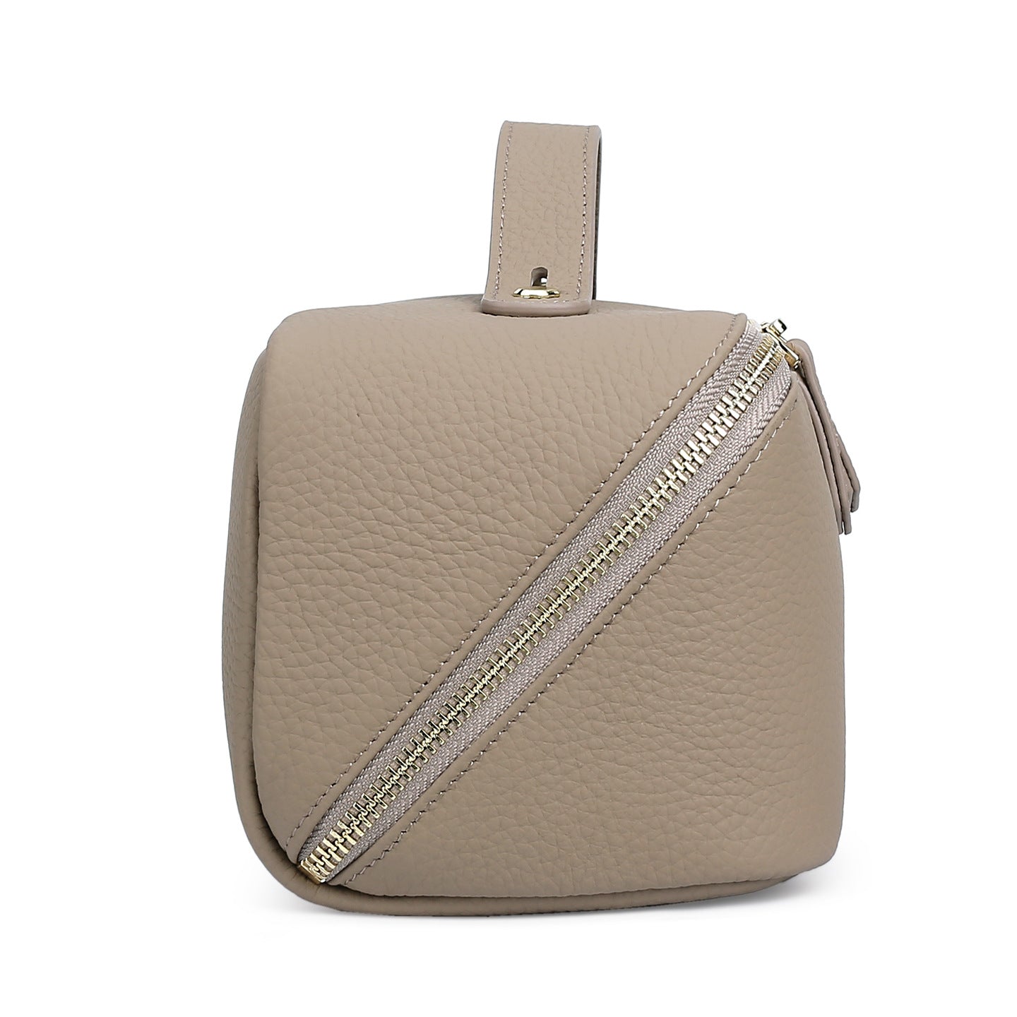 Women's Large Capacity First Layer Cowhide Zipper Storage Real Leather Makeup Bag