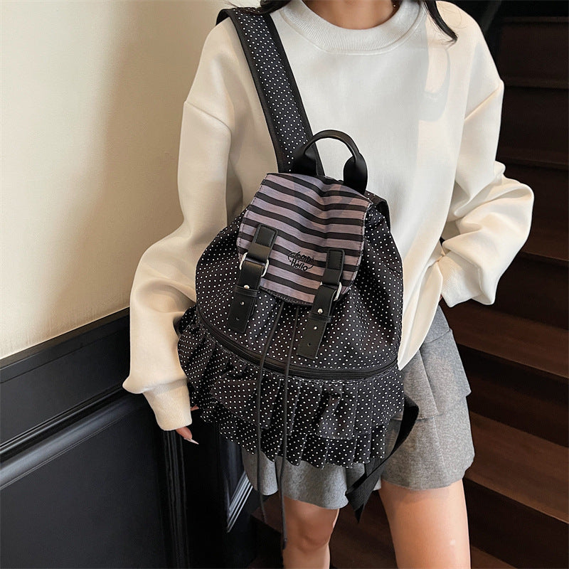 Style Niche Dots Stripes Versatile Large Leisure Backpack