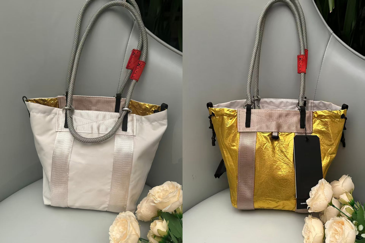 Drawstring Color Matching Large Capacity Folding Waterproof Commute Tote Bag