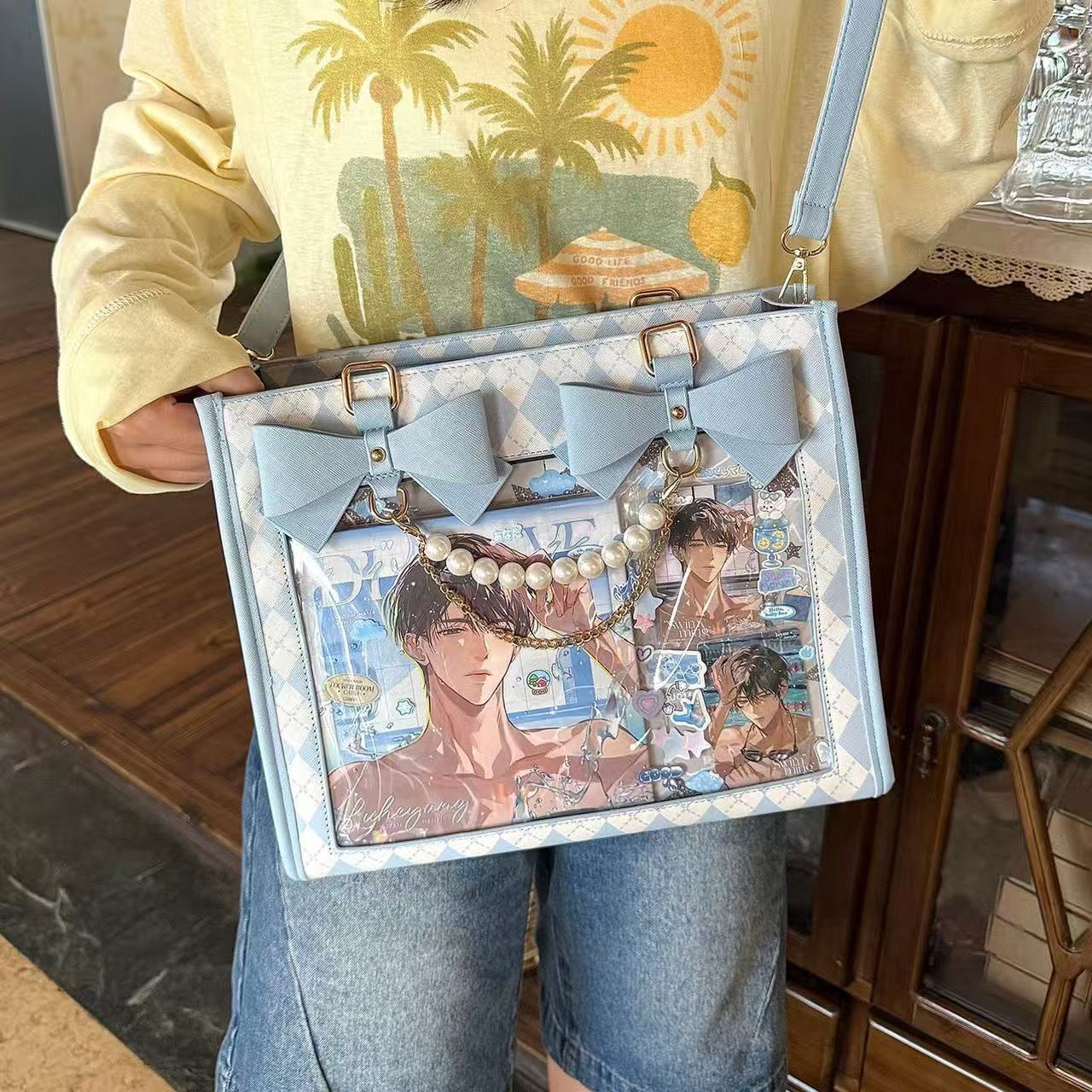 Wu Dong Shop Two-dimensional Bar Badge Transparent Cartoon Female Strawberry Women's Shoulder Bag