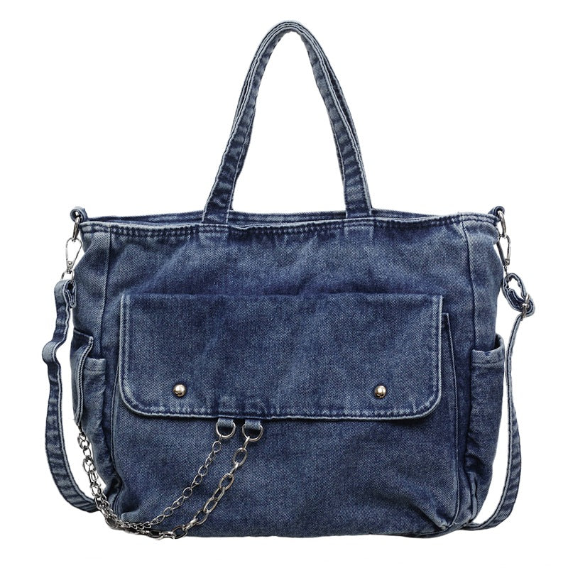 Women's Korean Washed-out Denim Versatile Large Capacity Tote Bag