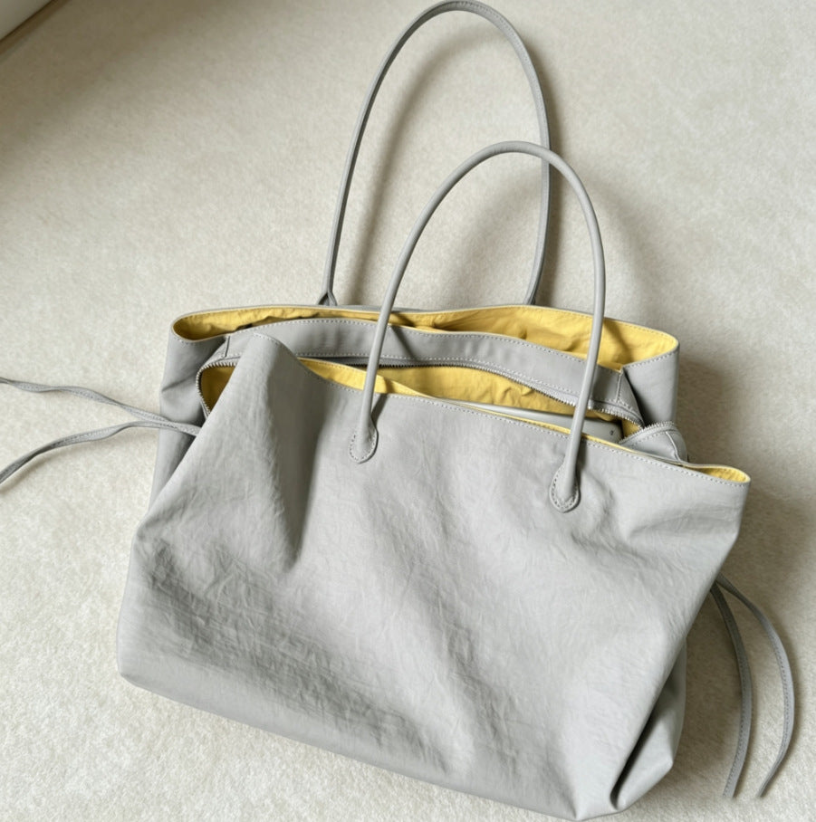 Women's Niche Contrast Color Light Nylon Large Capacity Tote Bag