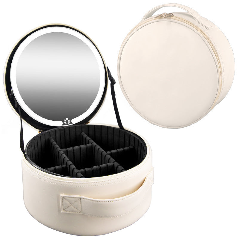 Round Simple Large Capacity With Mirror Makeup Bag