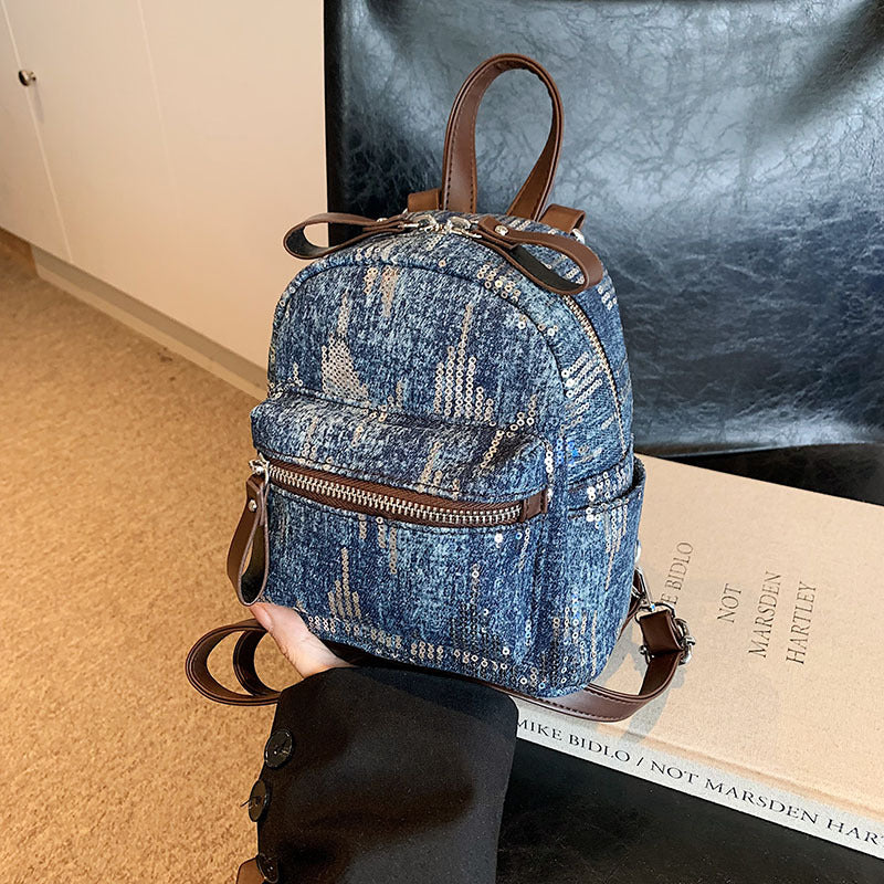 Women's Fashion High-grade Western Style Sequined Denim Backpacks