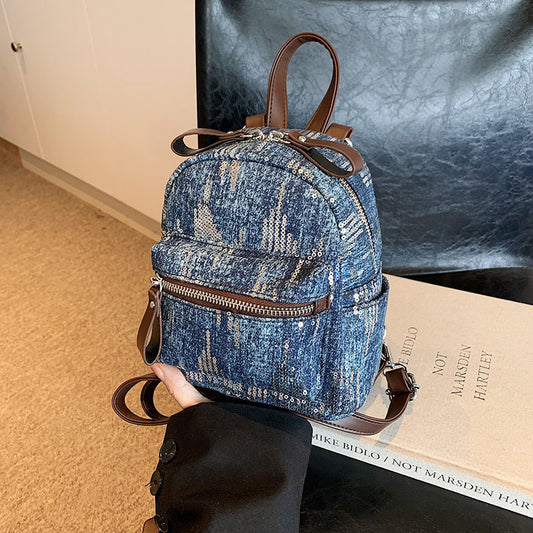 Women's Fashion High-grade Western Style Sequined Denim Backpacks