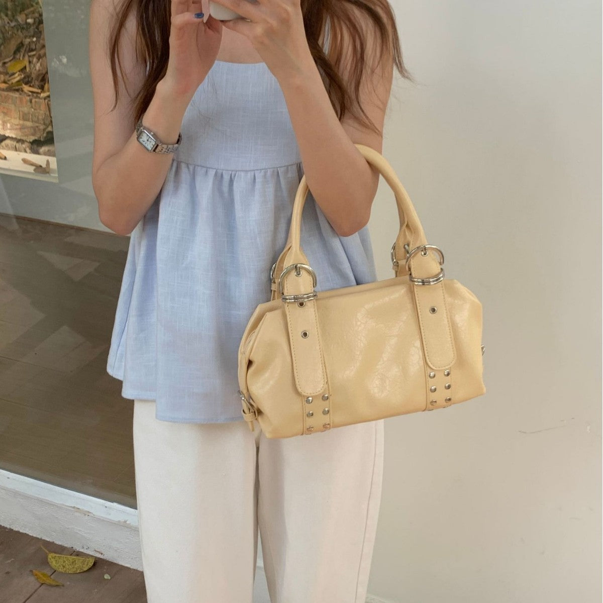 Women's Fashion Rivet Bowling High-grade Retro Women's Handbag