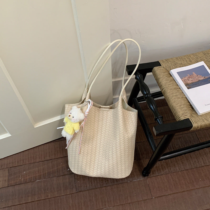 Women's Retro Mori Style Woven Fashion High Sense Large Tote Bag