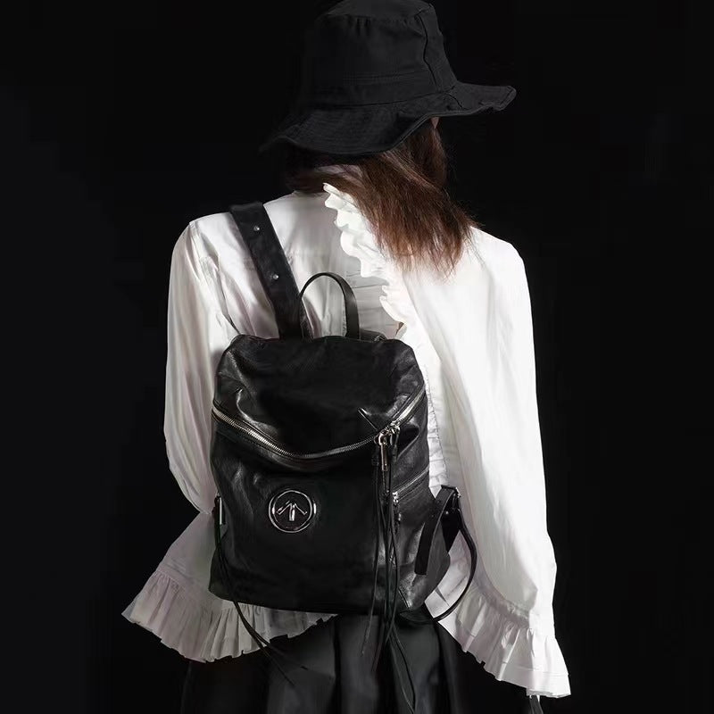 Sheepskin Water Ripple Arrow Mark Black Stone Large Leisure Backpack