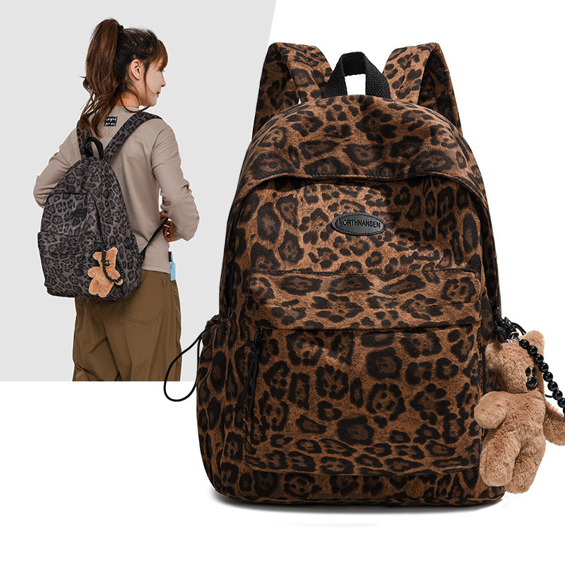 Women's & Men's Large Capacity Leopard Print Computer College High Korean Backpacks