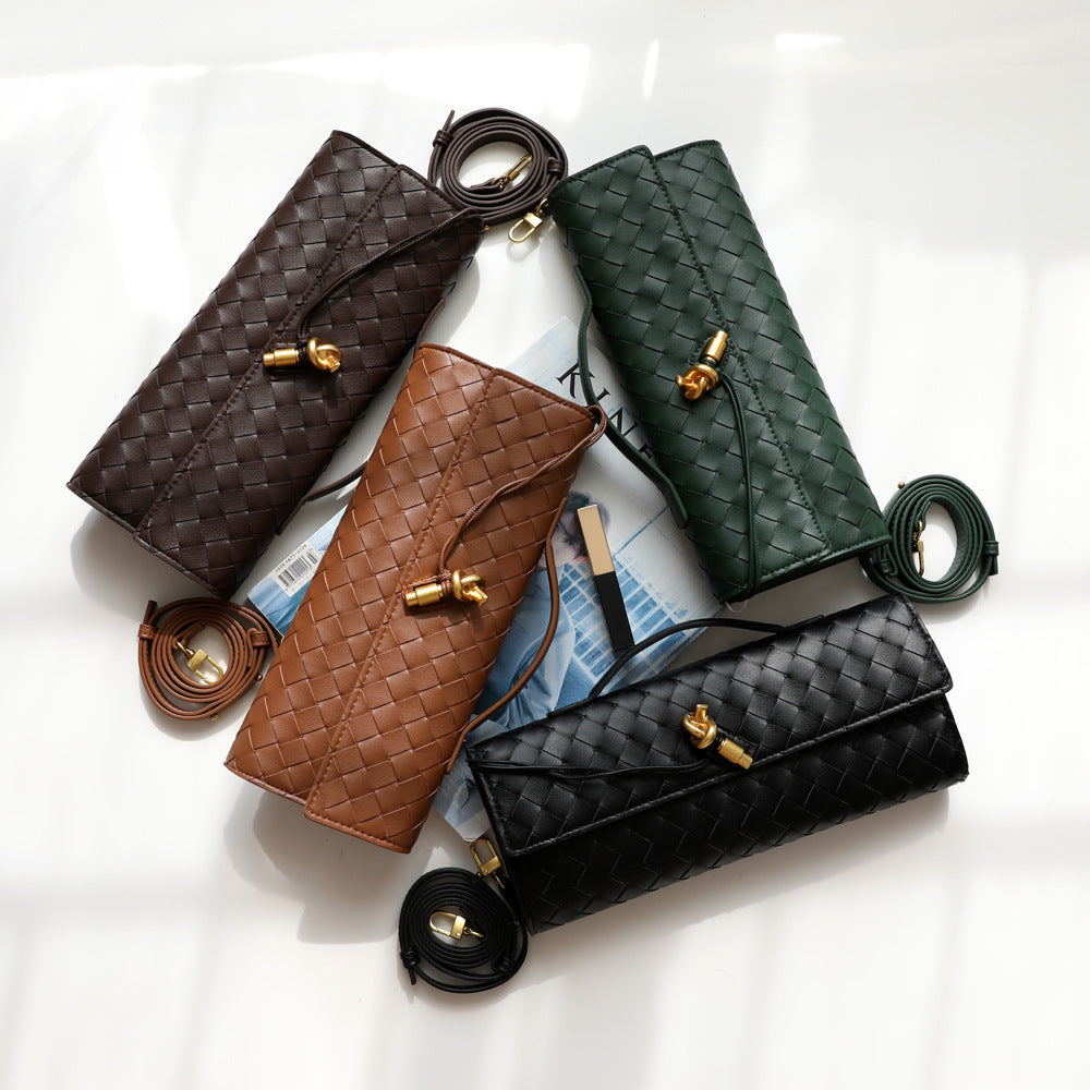 Spring Woven Dinner Cowhide Baguette Horizontal Women's Messenger Bag